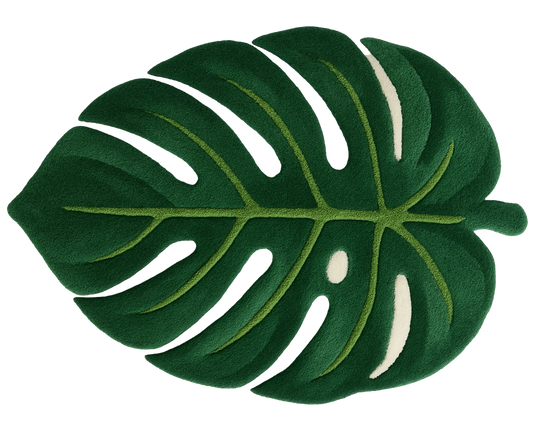 Tropical green monstera leaf rug – handcrafted premium design.