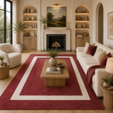 Maroon & white wool rug