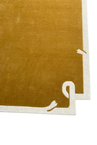 Minimalist rectangular rug with artistic ivory edge patterns.