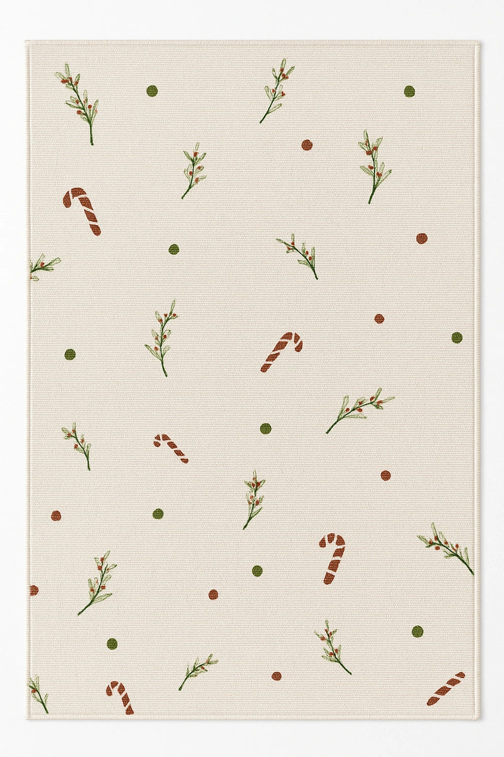 Minimalist Christmas rug with candy canes, mistletoe, and festive dots