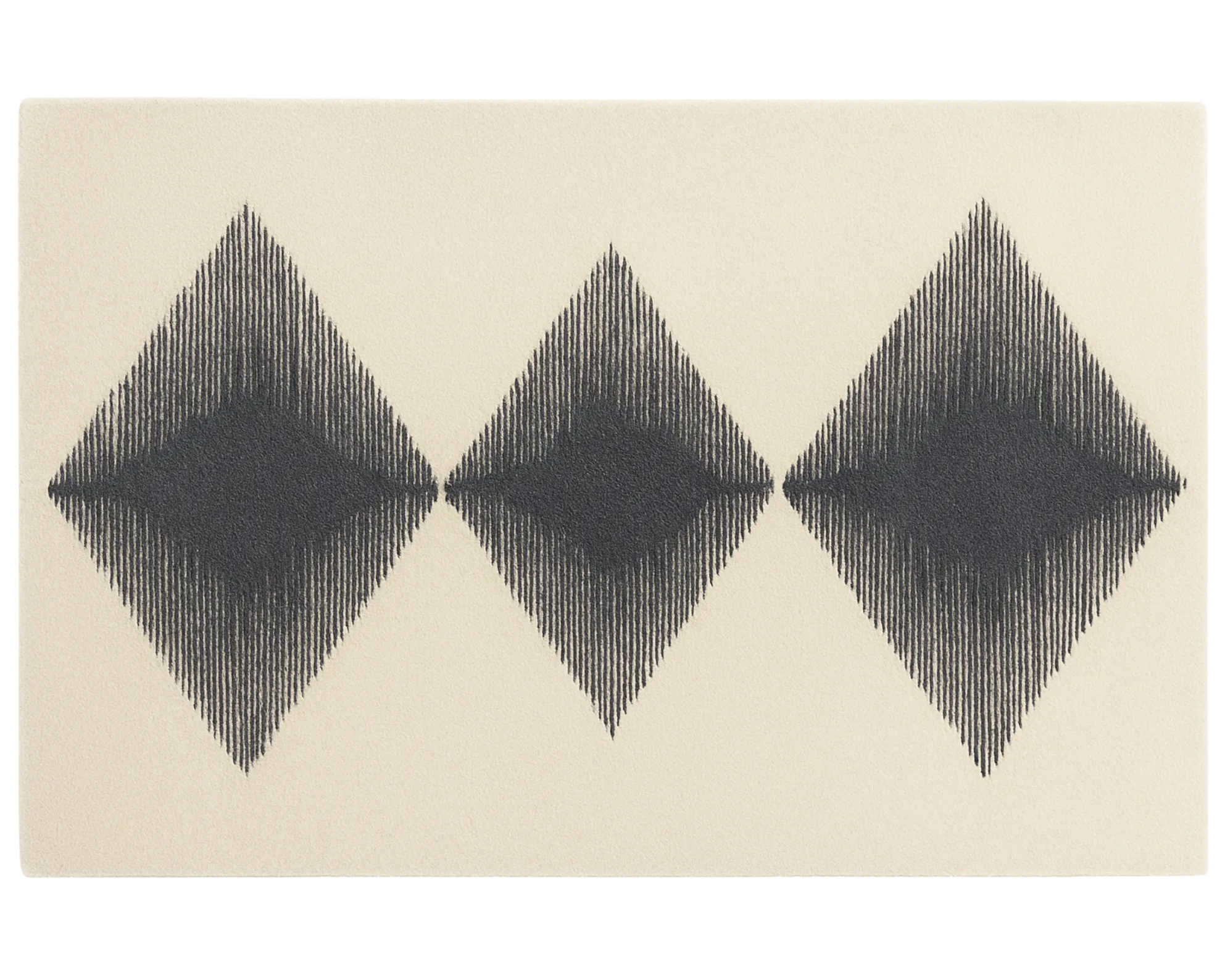 Hand-tufted wool rug with modern black and cream diamond pattern.