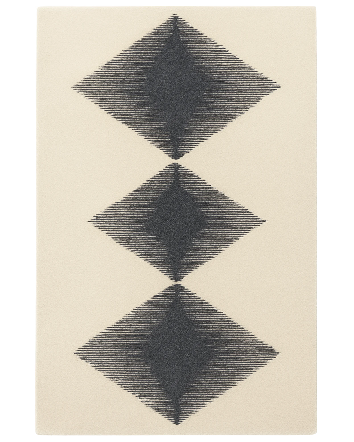 Cream and charcoal diamond rug – minimalist geometric design.