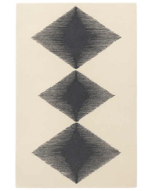 Cream and charcoal diamond rug – minimalist geometric design.