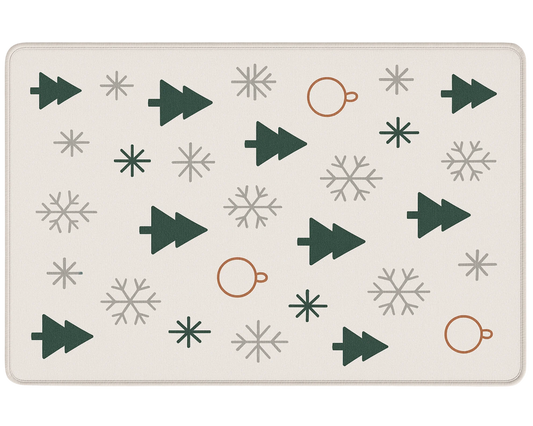 Minimalist holiday washable rug featuring Christmas tree and ornament design