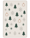 Scandinavian Christmas rug with green trees and gray snowflakes on cream background