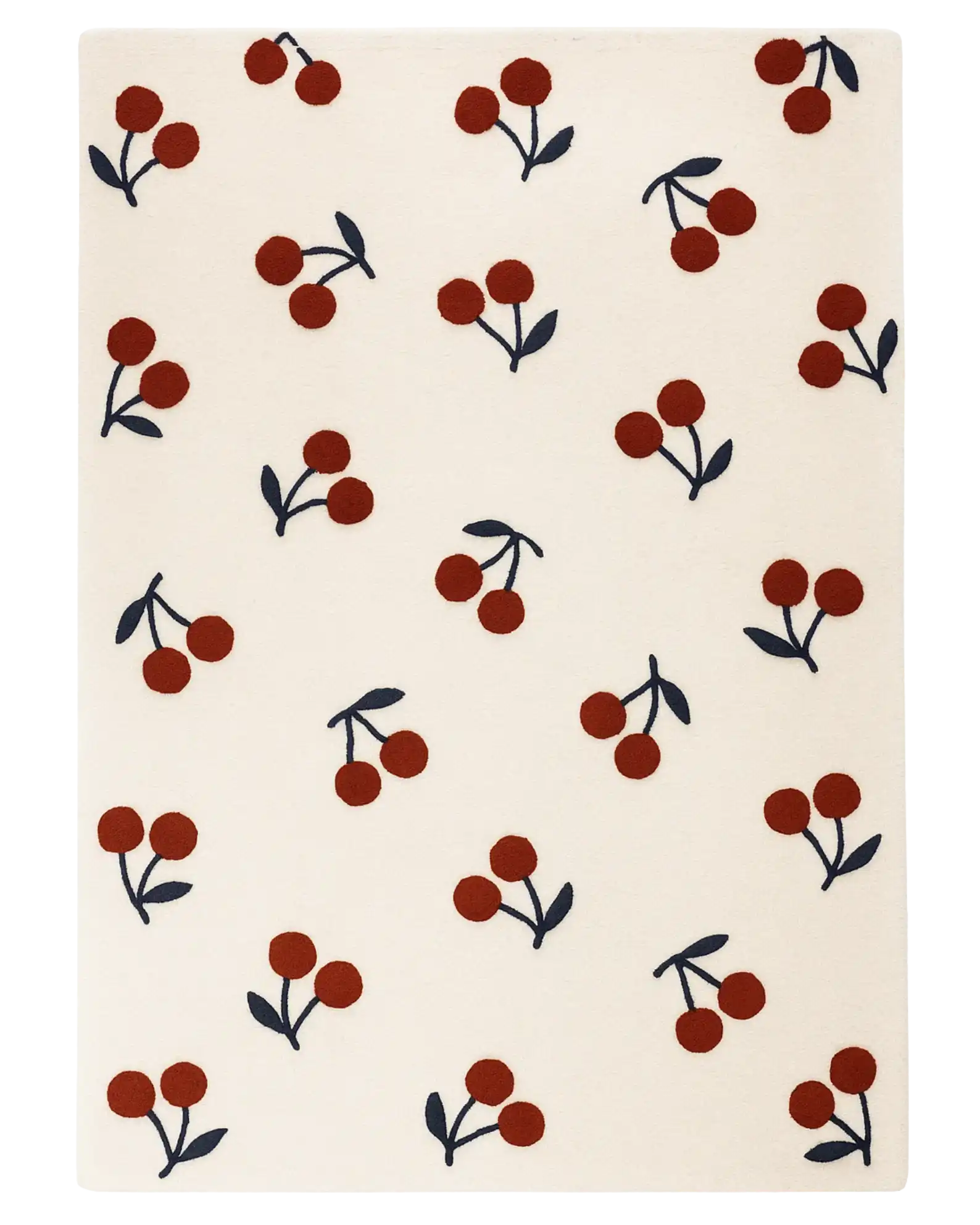 Luxury Cream & Red Hand-Tufted Wool Cherry Rug with modern fruit pattern.