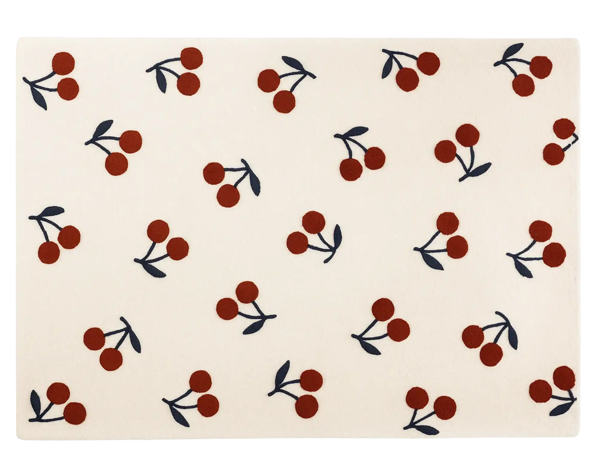 Contemporary cherry design rug featuring red motifs on a cream wool base.