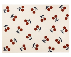 Contemporary cherry design rug featuring red motifs on a cream wool base.
