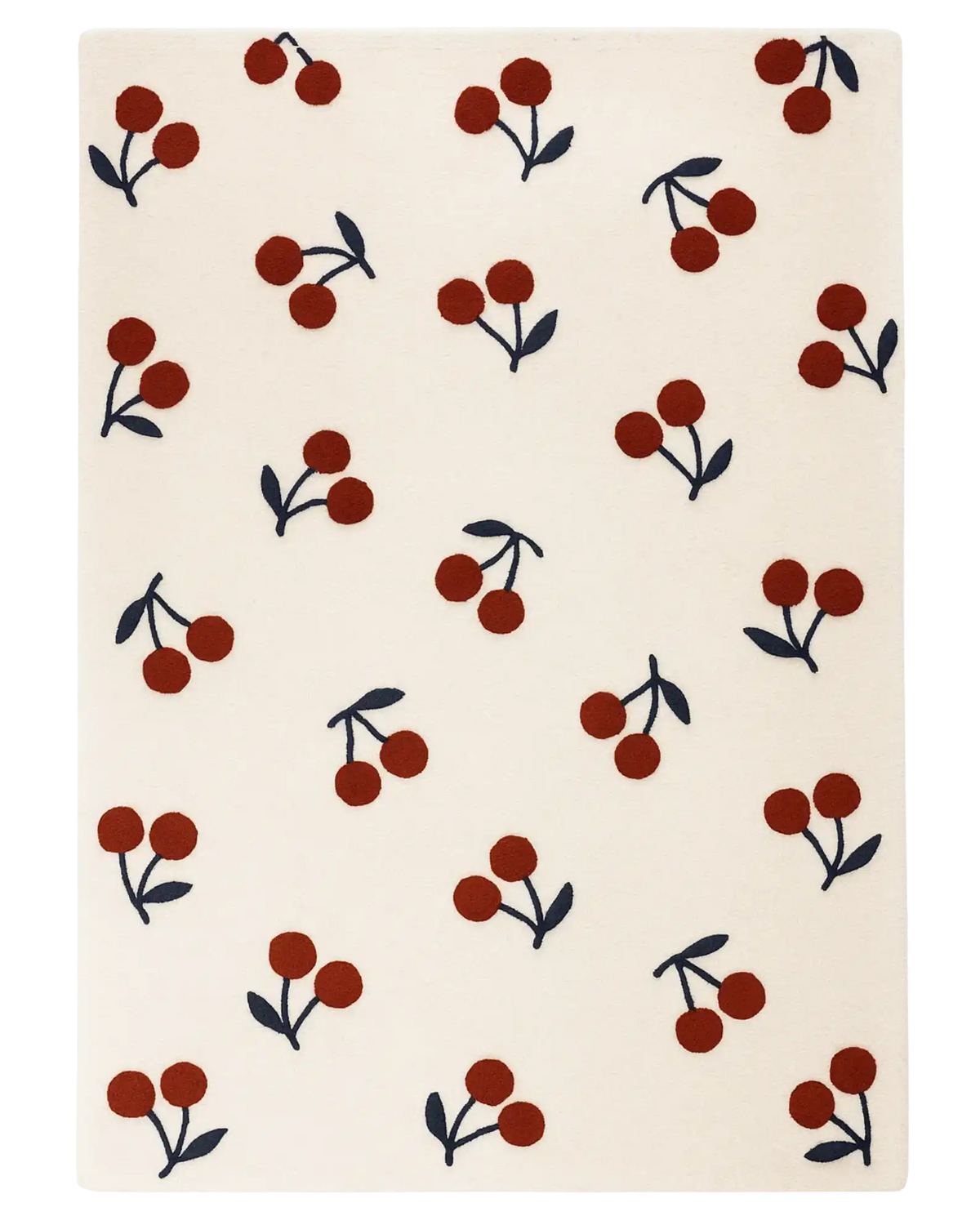 Luxury Cream & Red Hand-Tufted Wool Cherry Rug with modern fruit pattern.