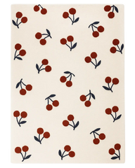 Luxury Cream & Red Hand-Tufted Wool Cherry Rug with modern fruit pattern.