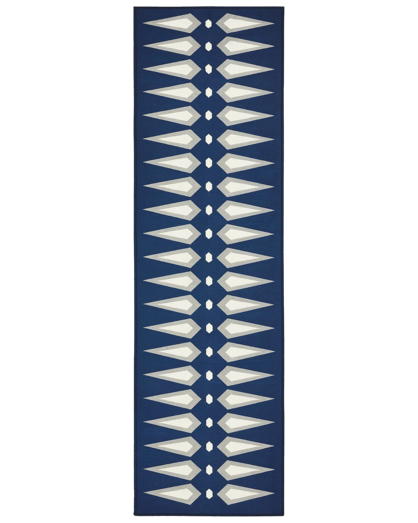 Navy geometric rug runner machine washable