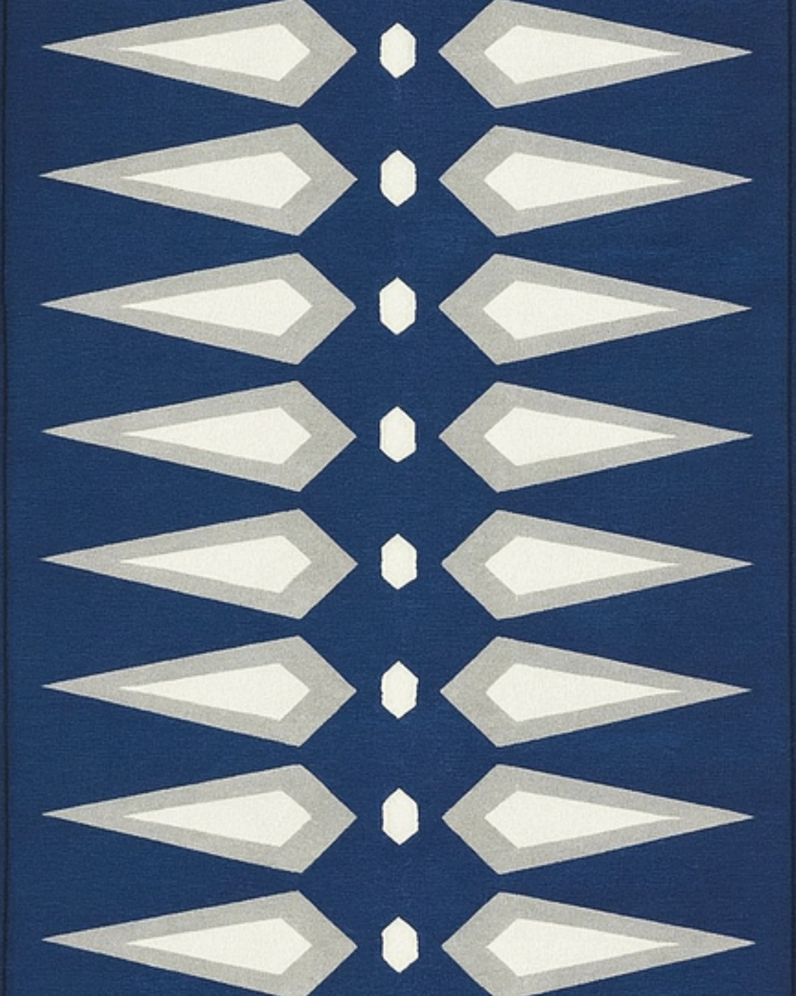 White and blue geometric long rug non-slip