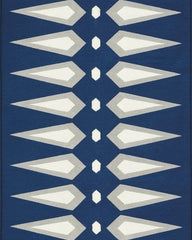 White and blue geometric long rug non-slip