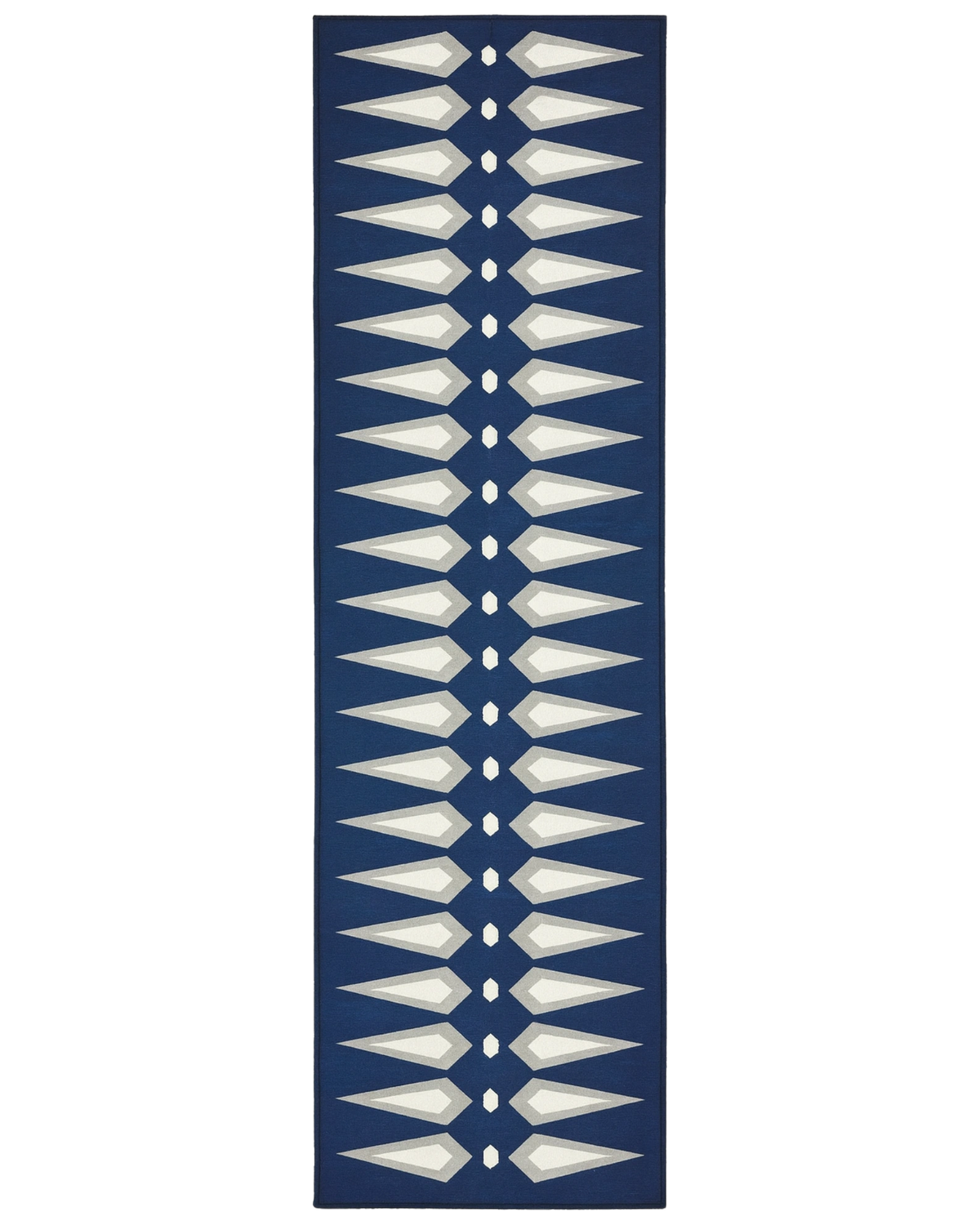 Navy geometric rug runner machine washable