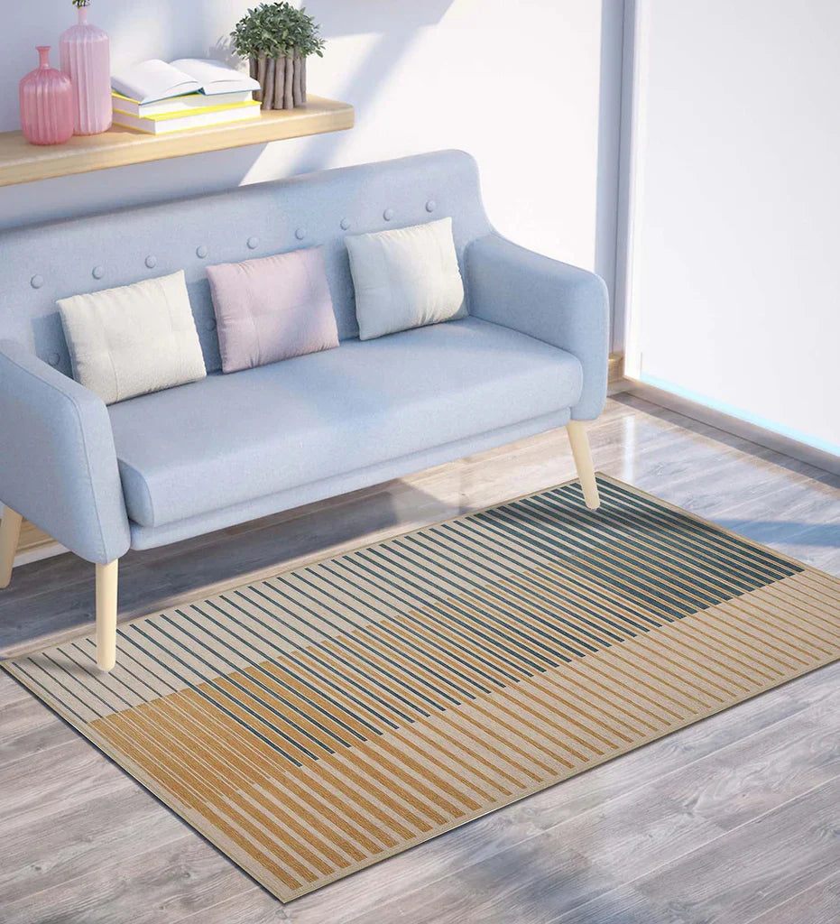 Machine washable gradient area rug in neutral tones.