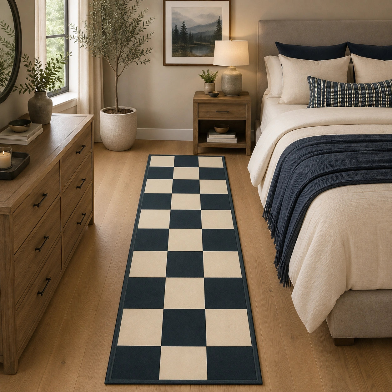 Modern checkered runner rug