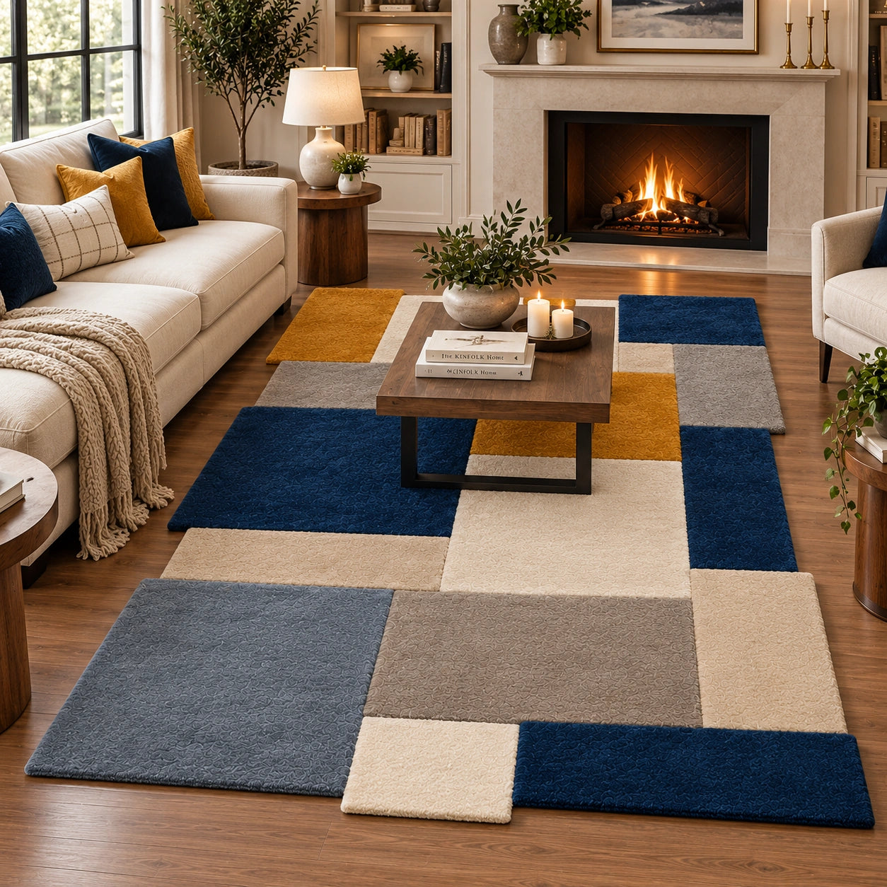Mosaic blocks wool rug