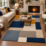 Mosaic blocks wool rug