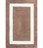 Mouse hand-tufted solid wool rug with beige and white rectangular border design