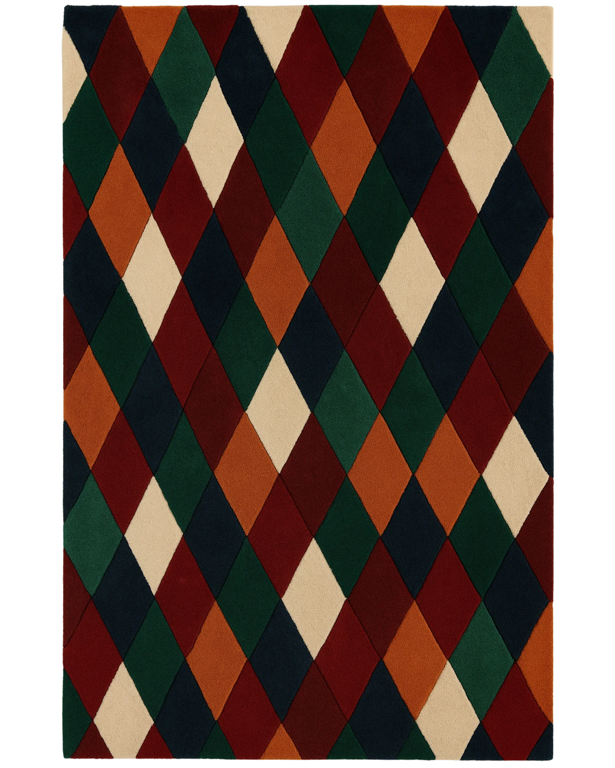 Multicolor diamond rug – hand-tufted wool harlequin pattern.