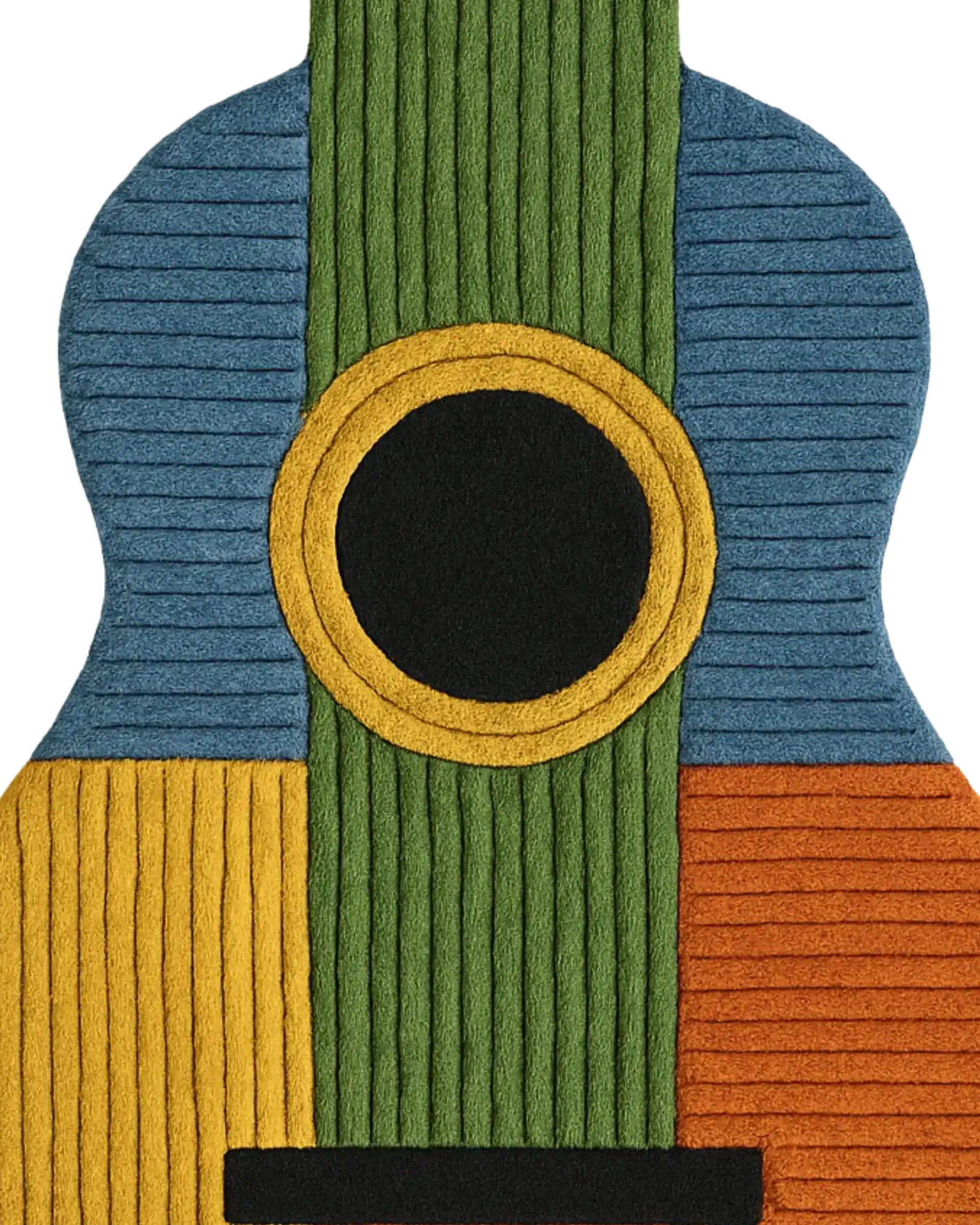 Artistic guitar rug with ribbed texture and premium wool finish.