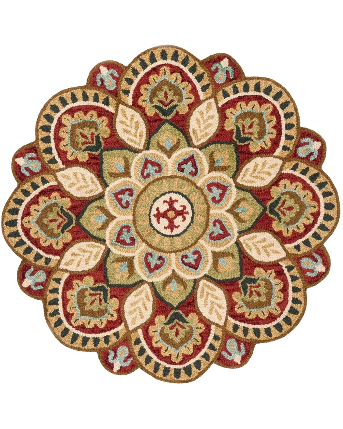 Multicolor round hand-tufted wool medallion rug.