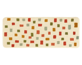 Modern wool runner rug featuring red, sage, mustard, and olive blocks.