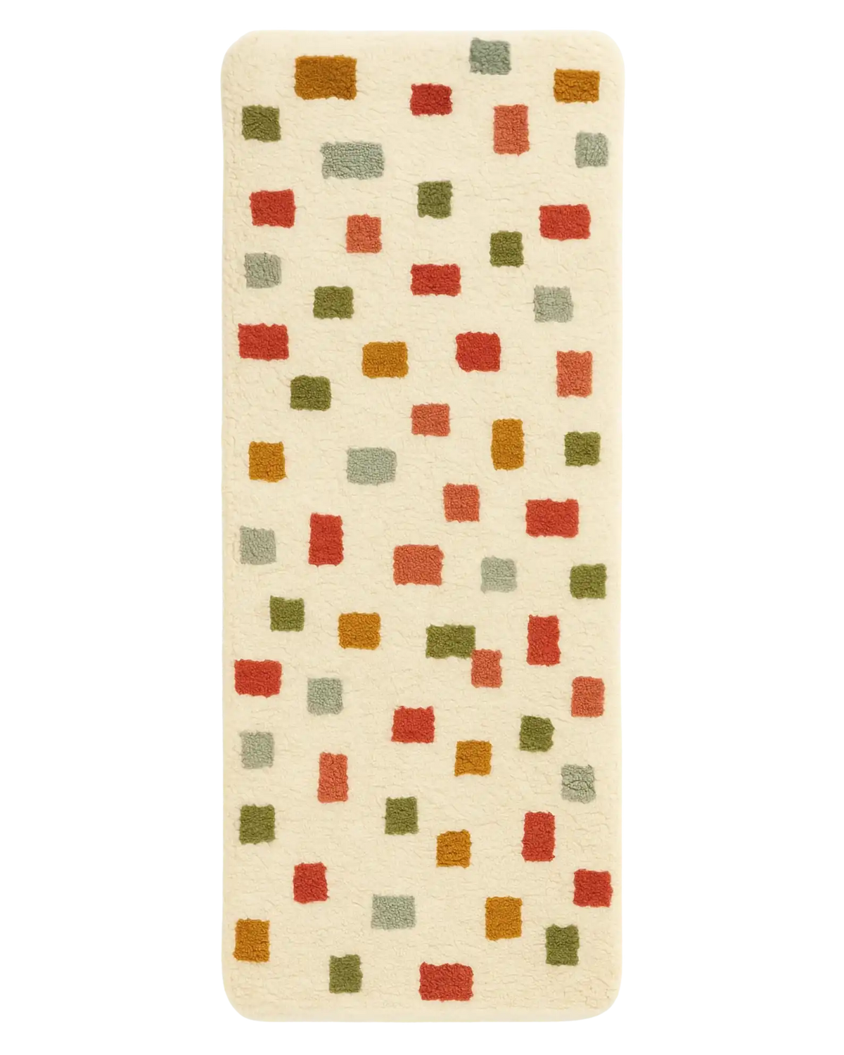 Hand-tufted color block runner rug with multicolor abstract pattern.