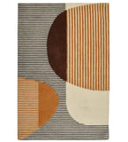 Modern abstract wool rug with gold, brown, ivory, and gray geometric design