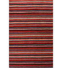 Red, orange, and grey striped hand-tufted wool rug