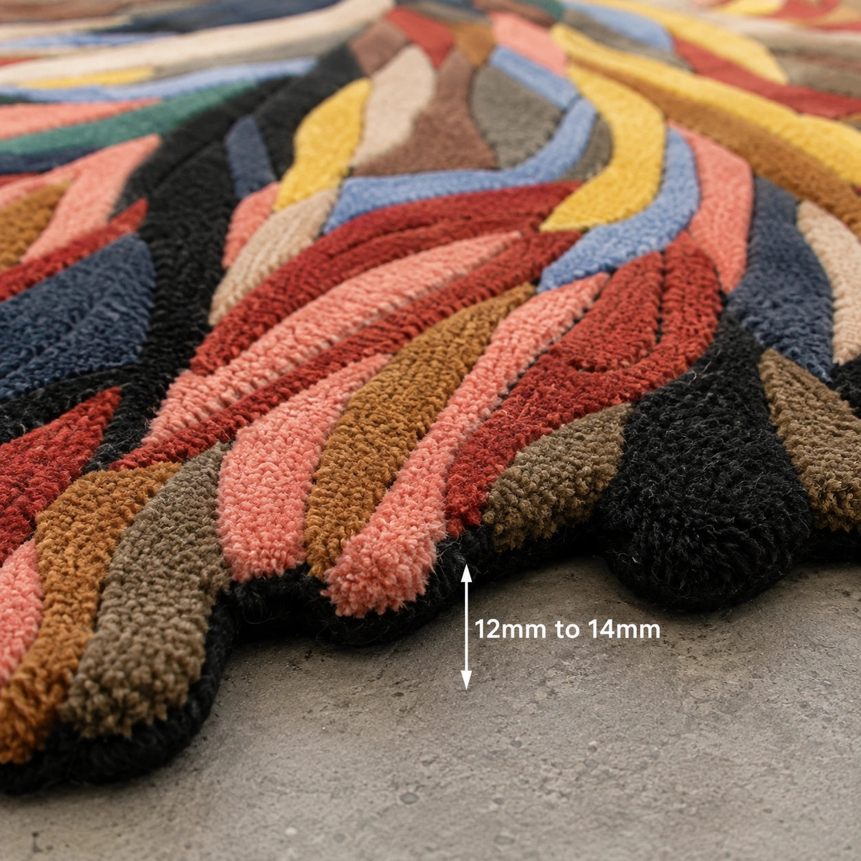 Multicolor abstract leaf irregular wool rug