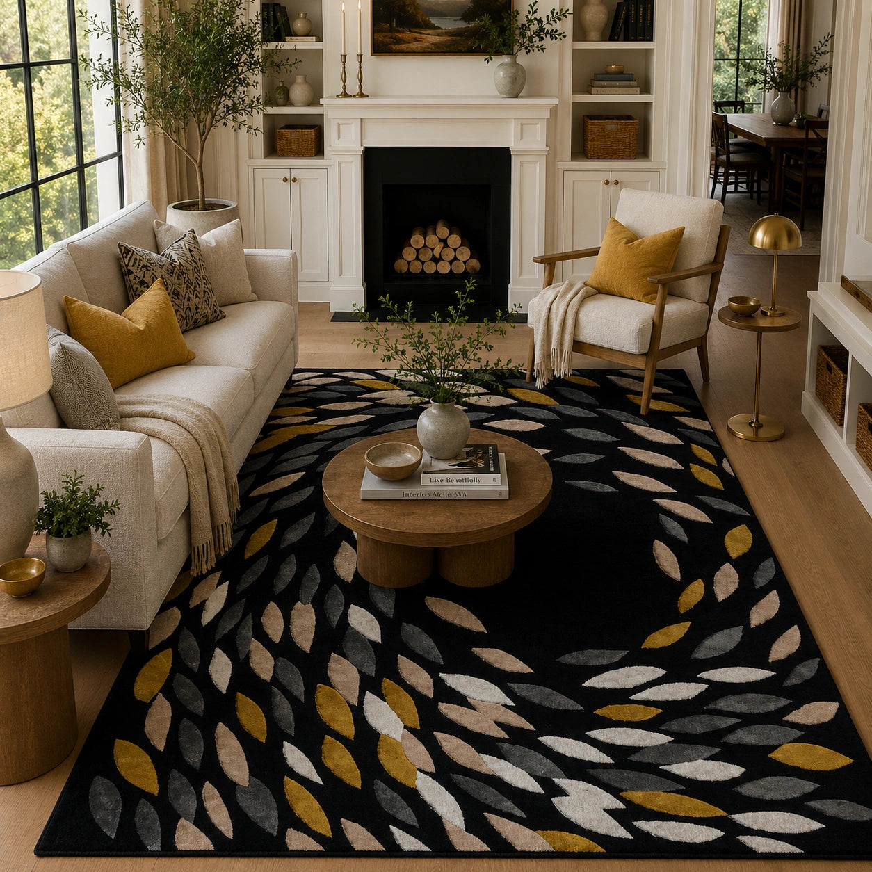 Multicolor dark wool rug