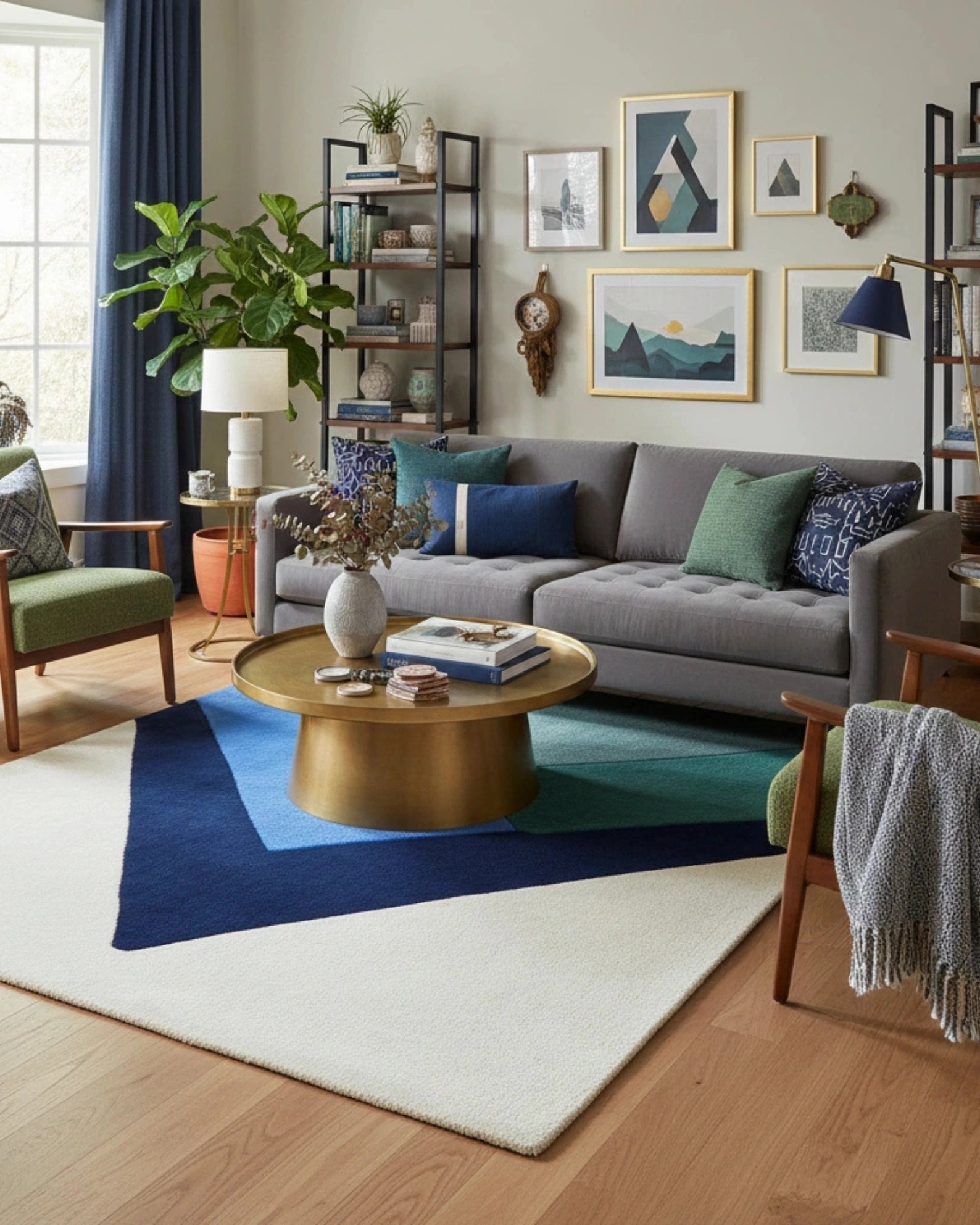 Multicolor earthy abstract mountain peaks area rug with a hand-tufted texture, featuring layered natural tones that add depth and an artistic, landscape-inspired accent to the space