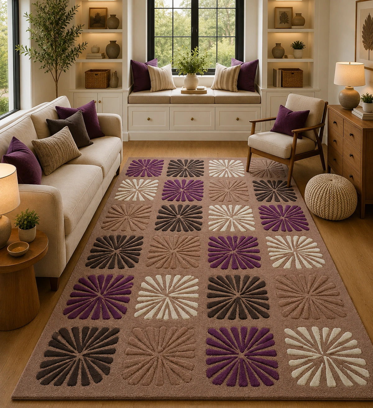 Multicolor modern floral wool rug