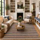 Multicolor modern striped horizon wool rug