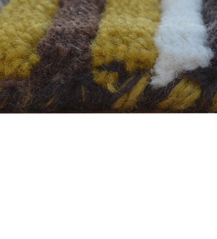 Mustard yellow and grey striped rug in hand-tufted wool design