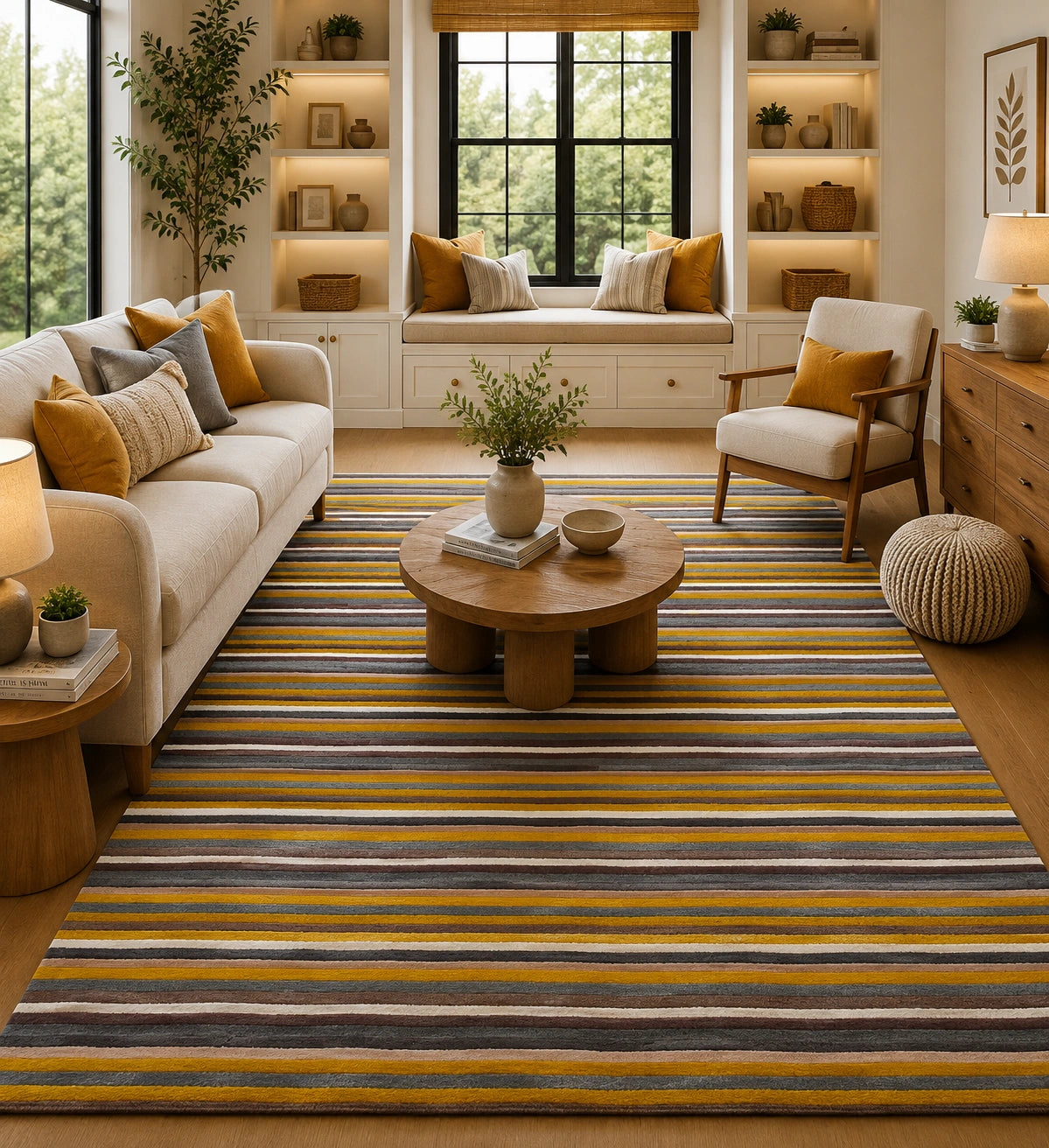 Mustard yellow grayishwool rug