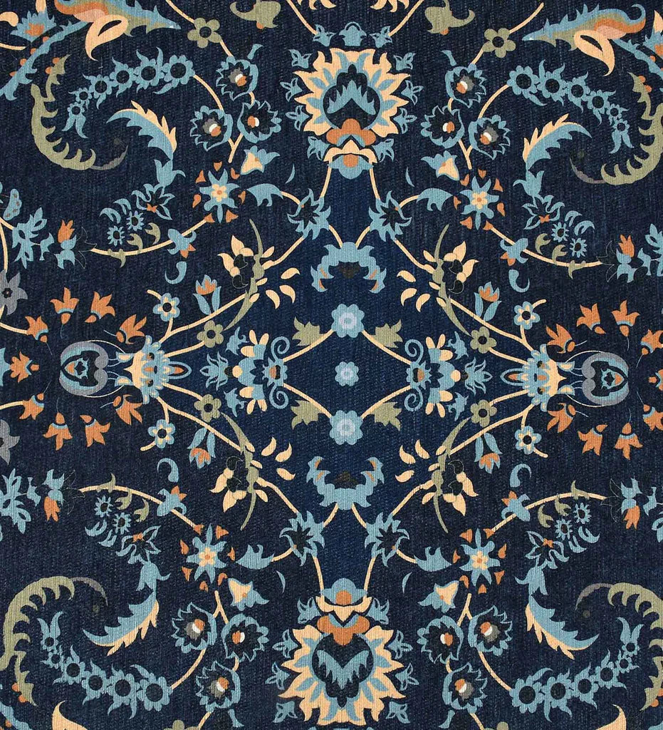 Elegant traditional rug in deep navy blue.