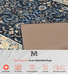 Rich navy blue rug for classic interiors.