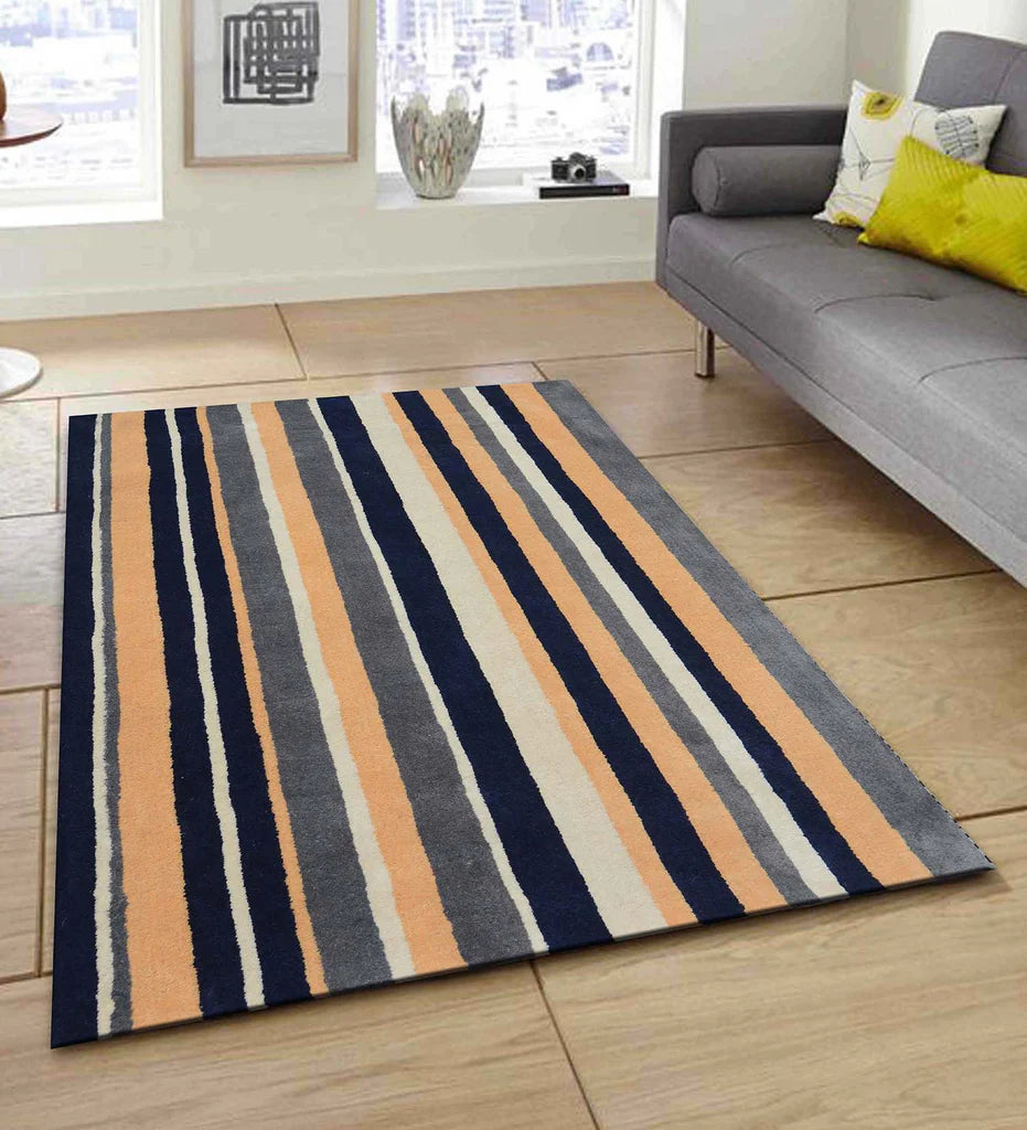 Hand-tufted wool rug with modern stripe design for living rooms.