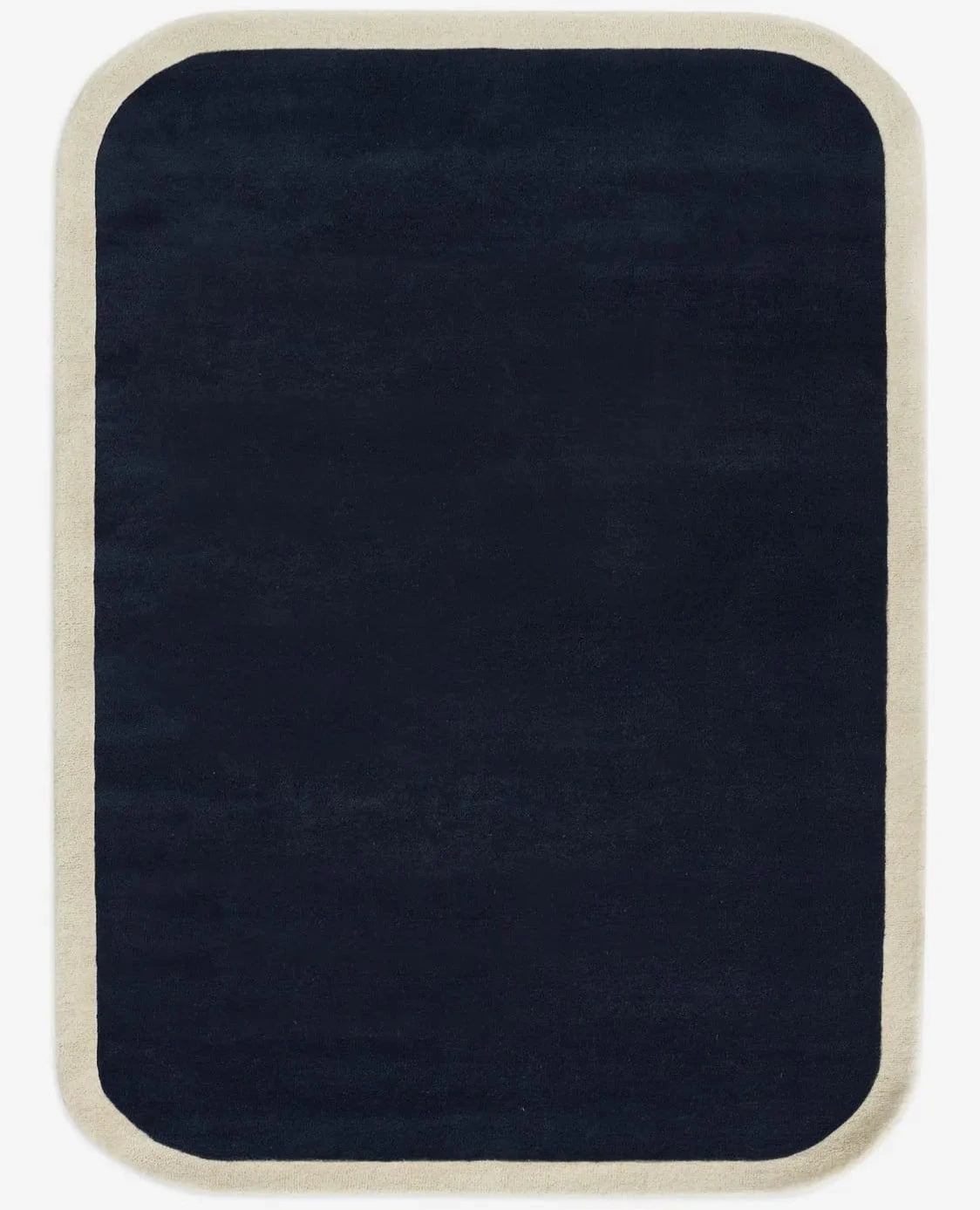 Hand-tufted navy blue wool area rug with cream border modern rectangular carpet for living room or bedroom