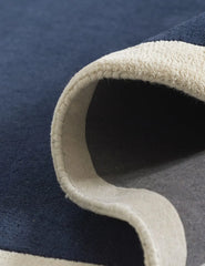 Navy Blue Solid Rug with Cream Border - Hand tufted