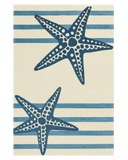 Navy starfish rug with coastal blue striped wool design