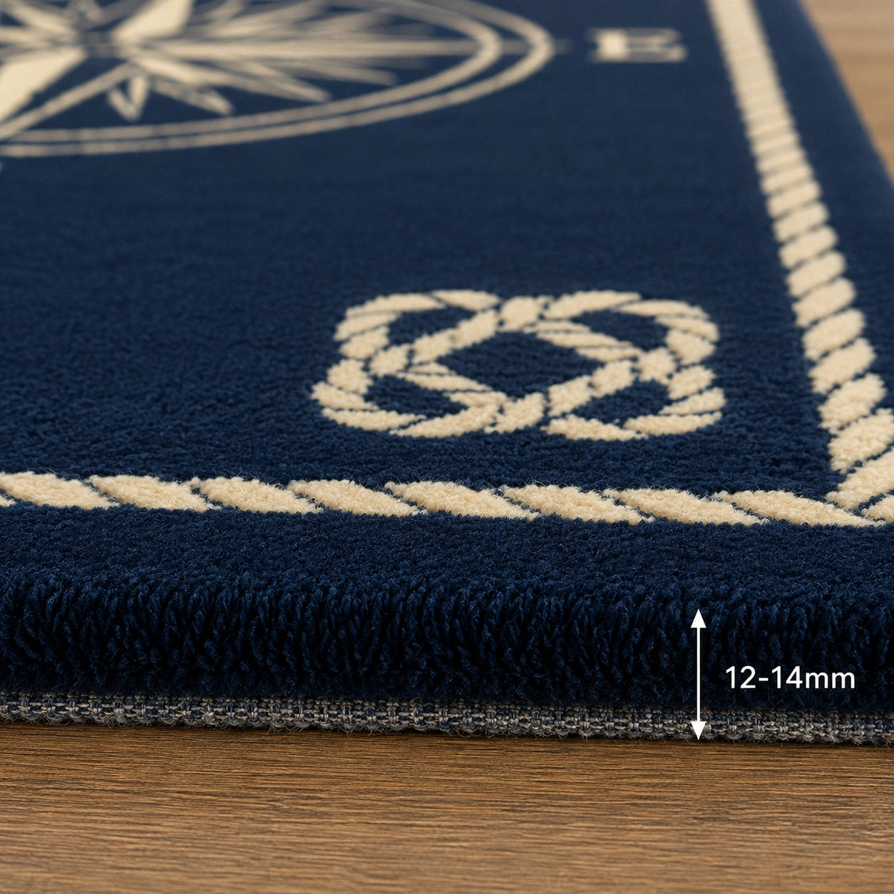 Navy blue compass wool rug