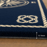 Navy blue compass wool rug