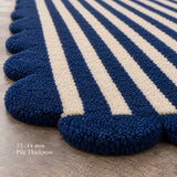 Navy blue ivory scalloped wool rug