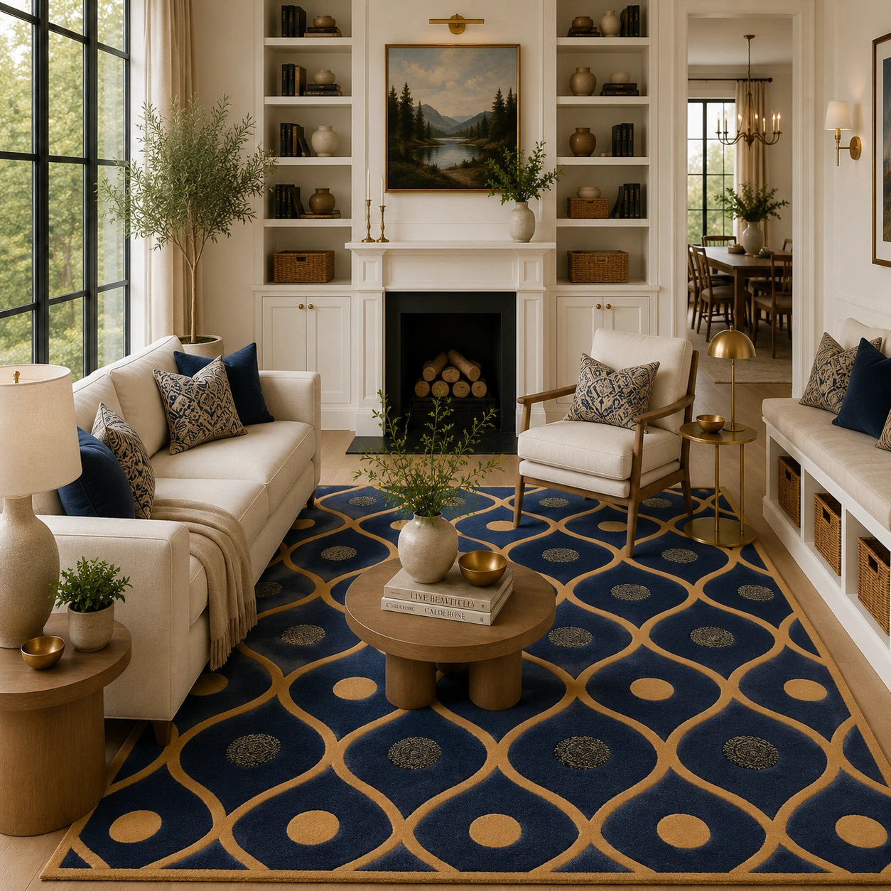 Navy blue modern hand tufted rug