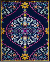 Navy Blue Traditional Patterned Rug - Hand Tufted