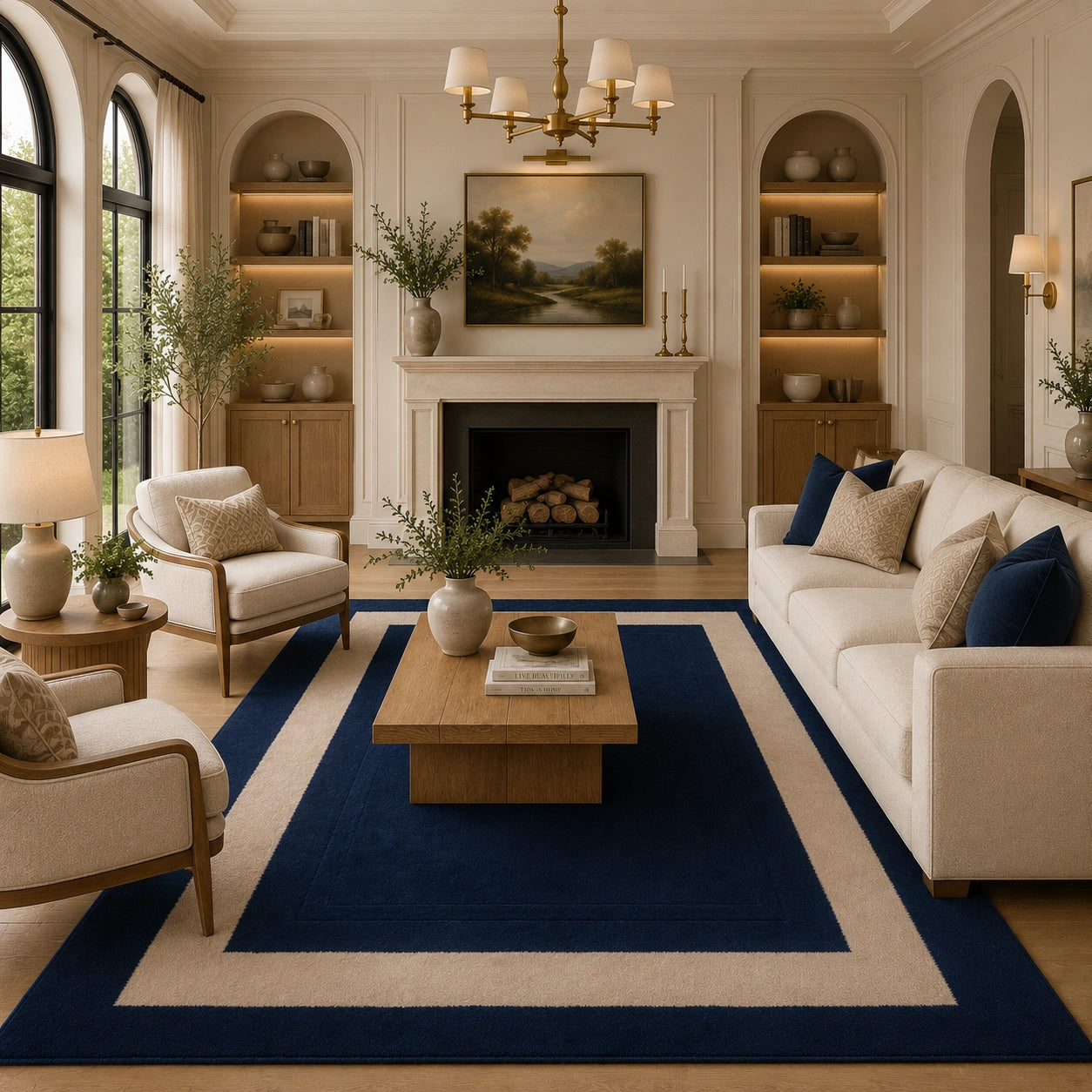 Navy blue wool rug