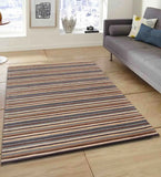 Luxury striped wool rug in beige, taupe, and muted blue tones